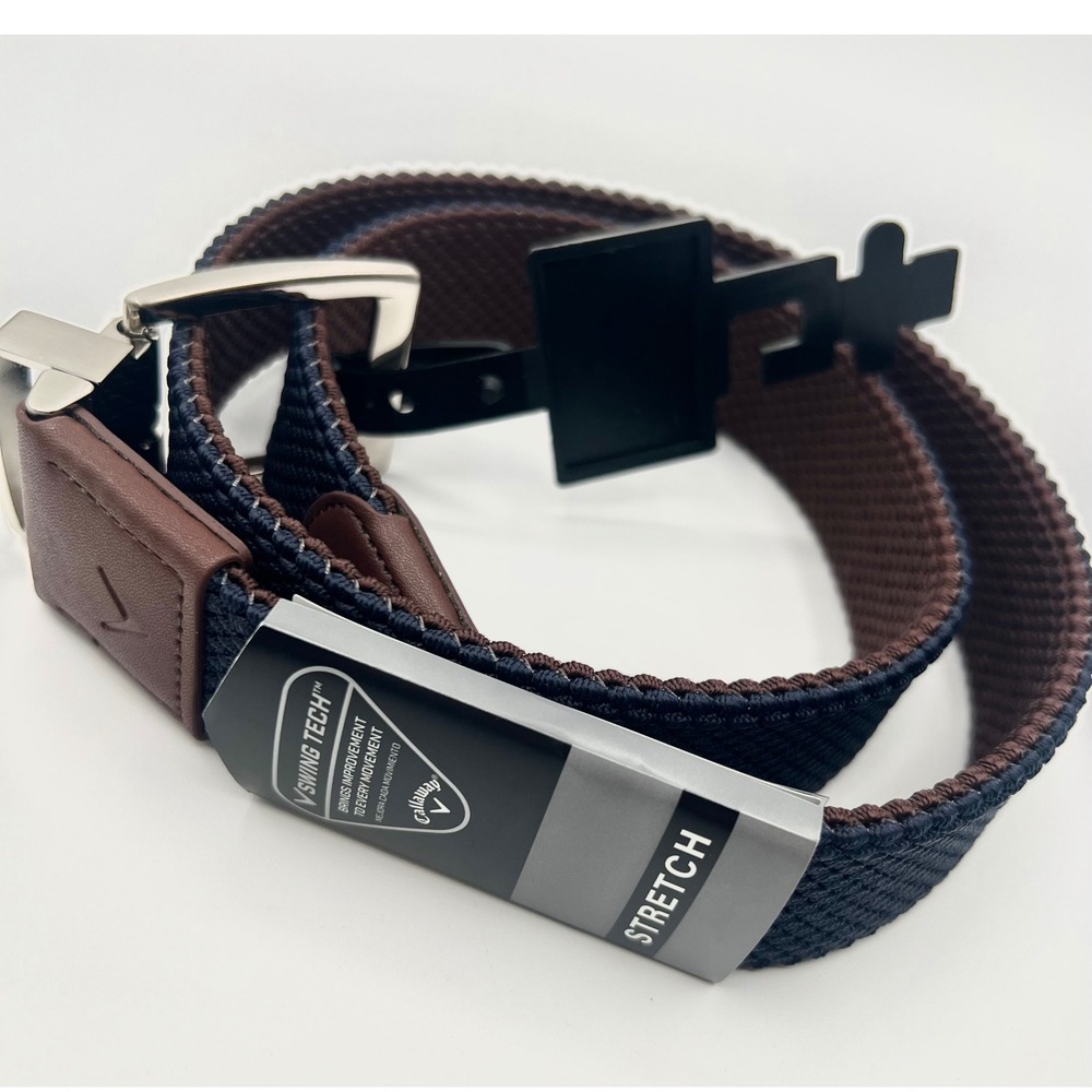 Callaway Swing Tech Reversible Braided Navy Brown Stretch Belt Small 30-32 NWT‎